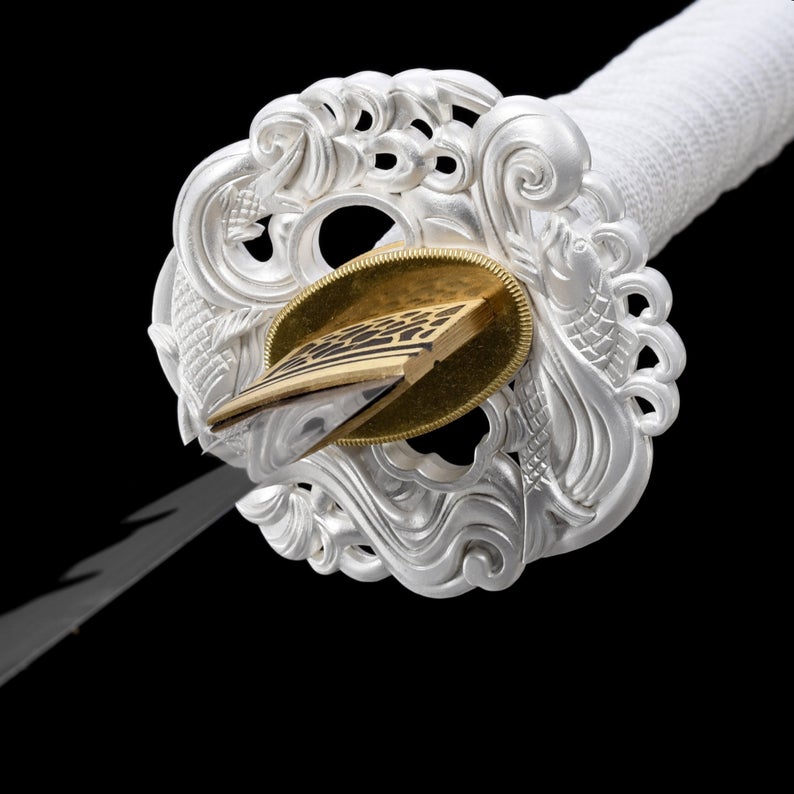 Handmade High Manganese Steel Blue Blade Real Japanese Wakizashi Swords With White Scabbard