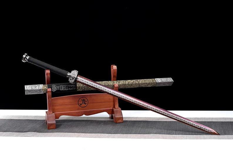 Handmade Real Sword Han Dynasty Chinese Swords High Manganese Steel Purple Blade