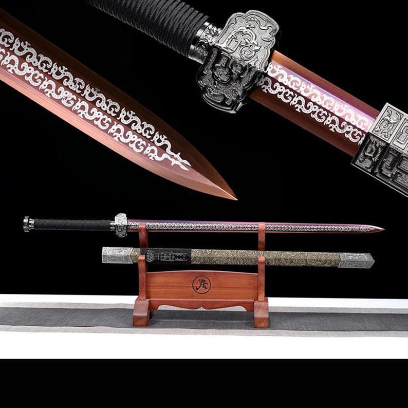 Handmade Real Sword Han Dynasty Chinese Swords High Manganese Steel Purple Blade