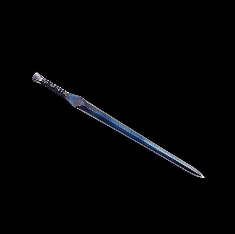Handmade Real Sword Han Dynasty Chinese Swords Damascus Steel Blue Blade Cowhide scabbard