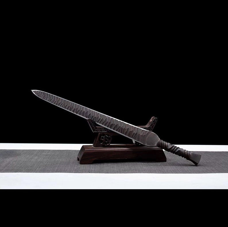 Véritable épée faite à la main de la dynastie Han, épées anciennes chinoises, fourreau en acier de damas en cuir de vache