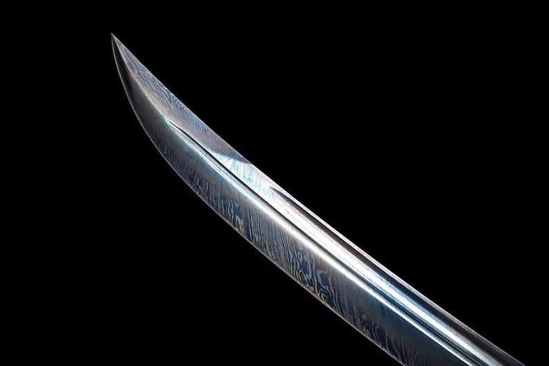 Handmade Real Sword Qin Dynasty Chinese Swords Damascus Steel Blue Blade Cowhide scabbard