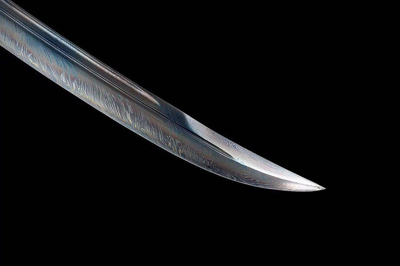 Handmade Real Sword Qin Dynasty Chinese Swords Damascus Steel Blue Blade Cowhide scabbard