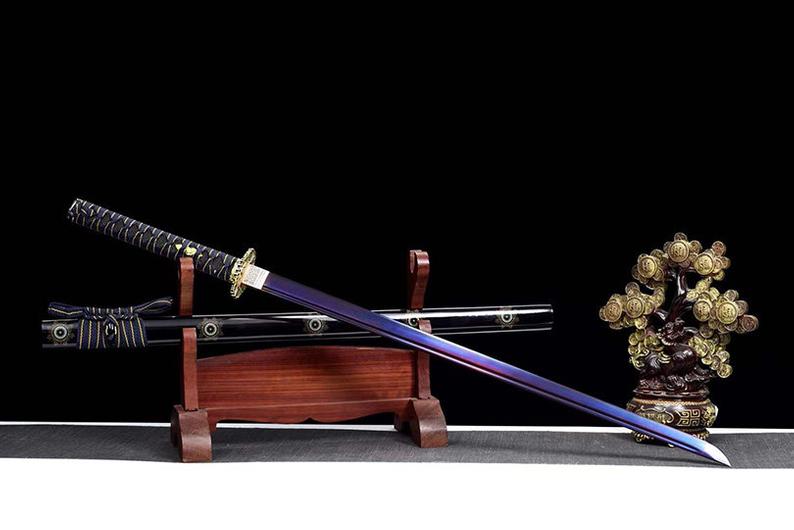 Épées japonaises faites à la main samouraï Katana véritable épée 1045 en acier au carbone Ninjato lame bleue yeux fantômes