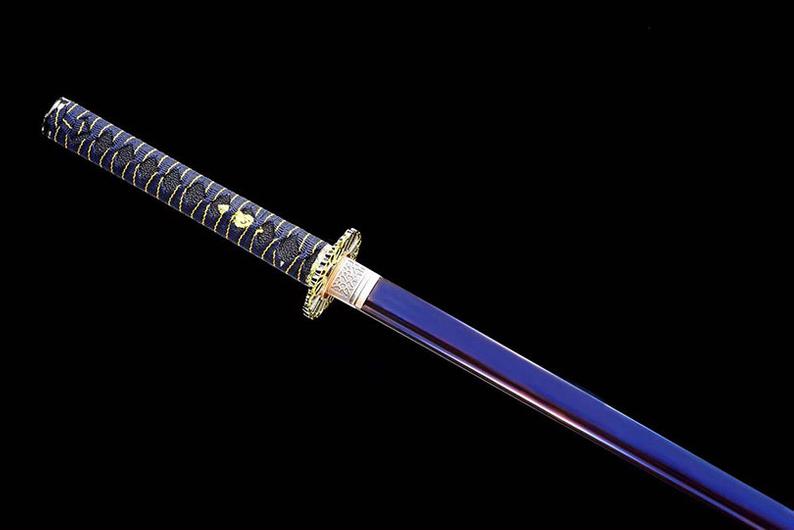 Épées japonaises faites à la main samouraï Katana véritable épée 1045 en acier au carbone Ninjato lame bleue yeux fantômes