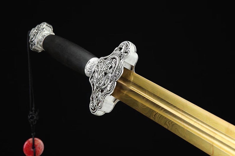 Handmade Real Sword Qin Dynasty Chinese Swords High Manganese Steel Glod Blade EbonyScabbard