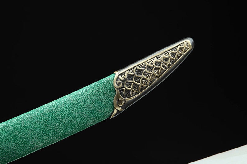 Handmade Real Sword Qin Dynasty Chinese Dao Swords Damascus Steel With Green Scabbard High Quality
