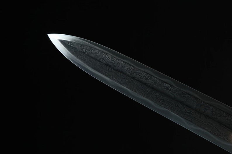 Handmade Real Sword Qin Dynasty Chinese Swords Damascus Steel With Blue Scabbard High Quality