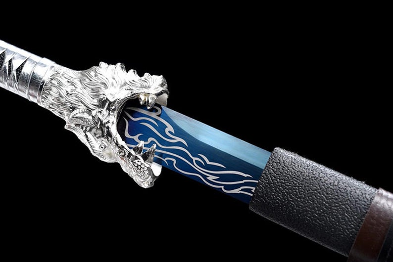 Handmade Real Sword Tang Dynasty Chinese Swords Dao High Manganese Steel Blue Blade Wolf