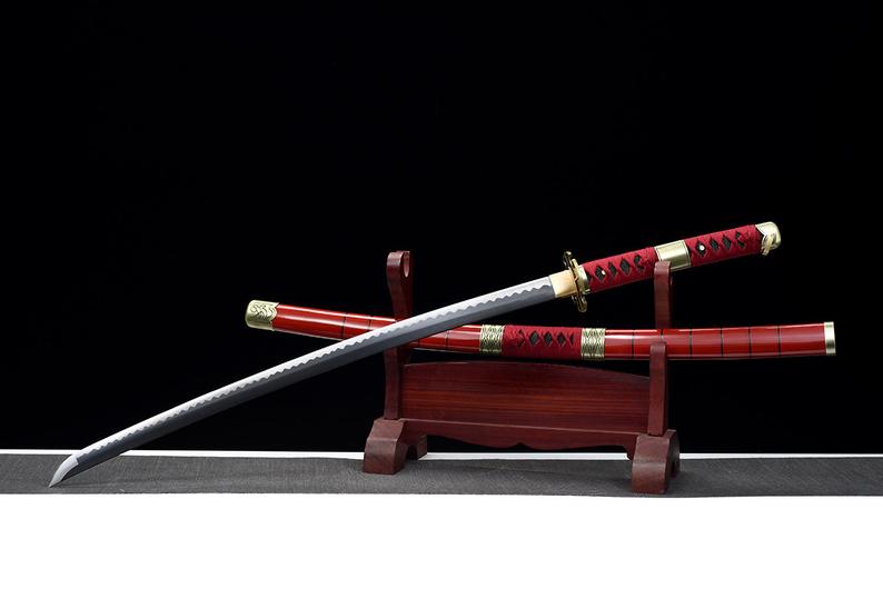 One Piece Roronoa Zoro Handgefertigte japanische Katana-Samurai-Schwerter Hochwertiges Schwert Full Tang 1045 Kohlenstoffstahl