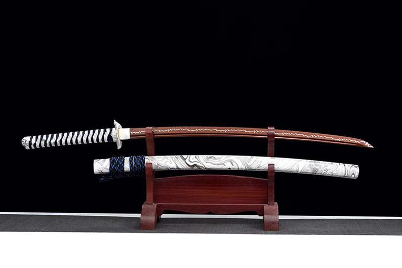 Handmade Japan katana Samurai Swords High Quality Sword High-Manganese Steel Full Tang Red Blade White Scabbard