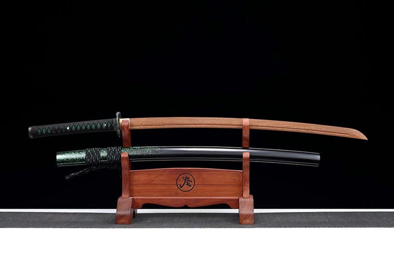 Épées de samouraï katana en bois japonais faites à la main épée d'entraînement à lame en palissandre de haute qualité fourreau vert