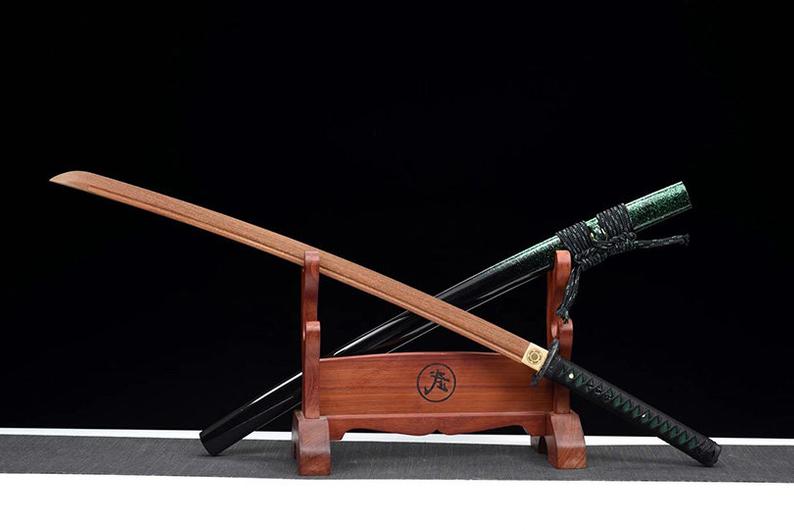 Épées de samouraï katana en bois japonais faites à la main épée d'entraînement à lame en palissandre de haute qualité fourreau vert