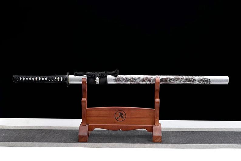 Épées de samouraï katana en bois japonais faites à la main, lame d'entraînement en bois de rose Ninjato de haute qualité, fourreau blanc
