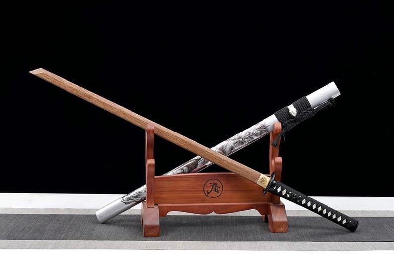 Épées de samouraï katana en bois japonais faites à la main, lame d'entraînement en bois de rose Ninjato de haute qualité, fourreau blanc