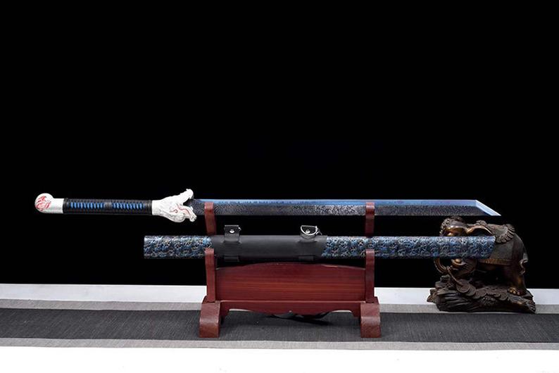 Handmade Chinese Swords Tang Dynasty Swords High Quality Real Sword High manganese steel Dao Full Tang Blue Blade