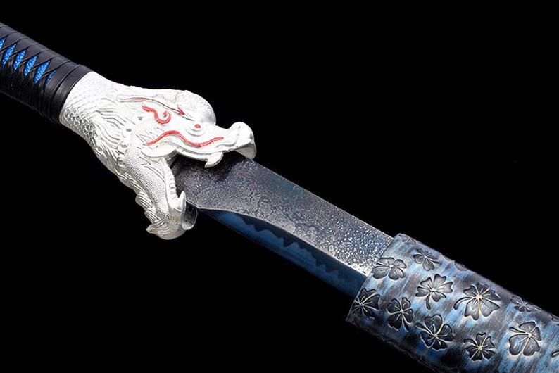 Handmade Chinese Swords Tang Dynasty Swords High Quality Real Sword High manganese steel Dao Full Tang Blue Blade