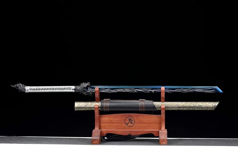 Handmade Chinese Swords Tang Dynasty Swords High Quality Real Sword High manganese steel Dao Full Tang Blue Blade Wolf