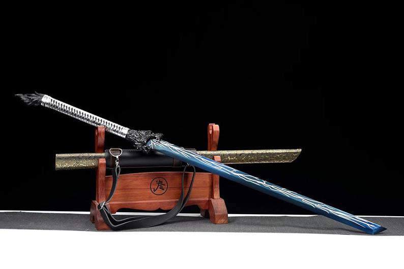 Handmade Chinese Swords Tang Dynasty Swords High Quality Real Sword High manganese steel Dao Full Tang Blue Blade Wolf
