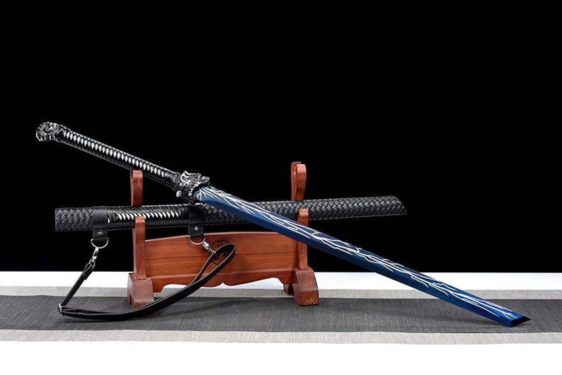 Handmade Chinese Swords Tang Dynasty Swords High Quality Real Sword High manganese steel Dao Full Tang Blue Blade Tiger