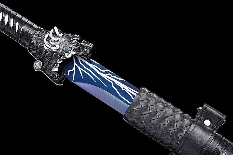 Handmade Chinese Swords Tang Dynasty Swords High Quality Real Sword High manganese steel Dao Full Tang Blue Blade Tiger