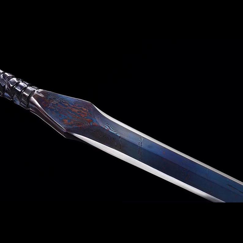 Handmade Real Sword Han Dynasty Chinese Swords Damascus Steel Blue Blade Cowhide scabbard