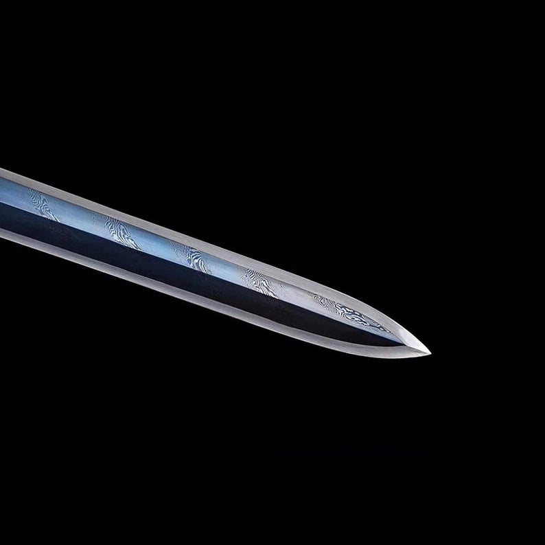 Handmade Real Sword Han Dynasty Chinese Swords Damascus Steel Blue Blade Cowhide scabbard