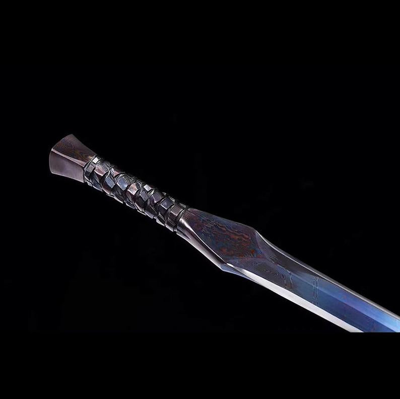 Handmade Real Sword Han Dynasty Chinese Swords Damascus Steel Blue Blade Cowhide scabbard