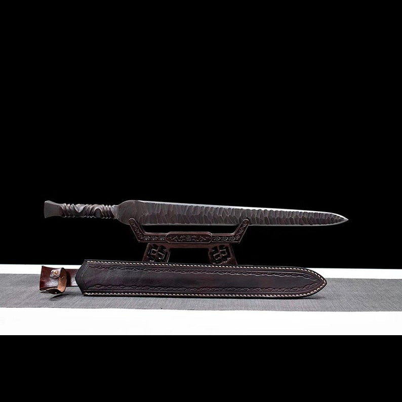 Handmade Real Sword Han Dynasty Chinese Ancient Swords Damascus Steel Cowhide Scabbard
