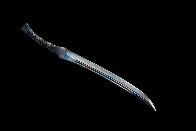 Handmade Real Sword Qin Dynasty Chinese Swords Damascus Steel Blue Blade Cowhide scabbard