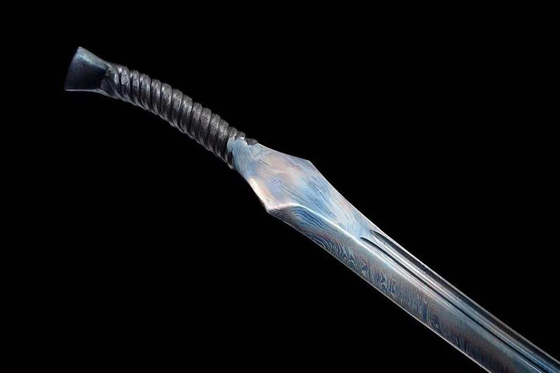 Handmade Real Sword Qin Dynasty Chinese Swords Damascus Steel Blue Blade Cowhide scabbard