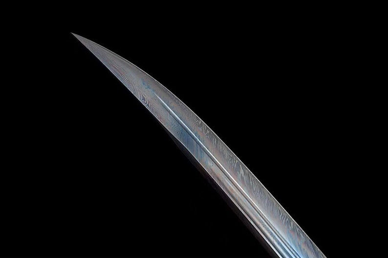 Handmade Real Sword Qin Dynasty Chinese Swords Damascus Steel Blue Blade Cowhide scabbard