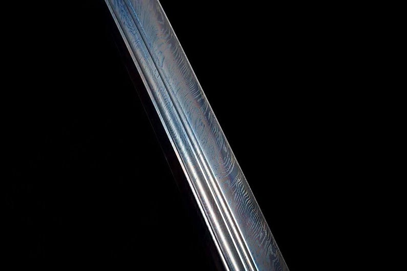 Handmade Real Sword Qin Dynasty Chinese Swords Damascus Steel Blue Blade Cowhide scabbard