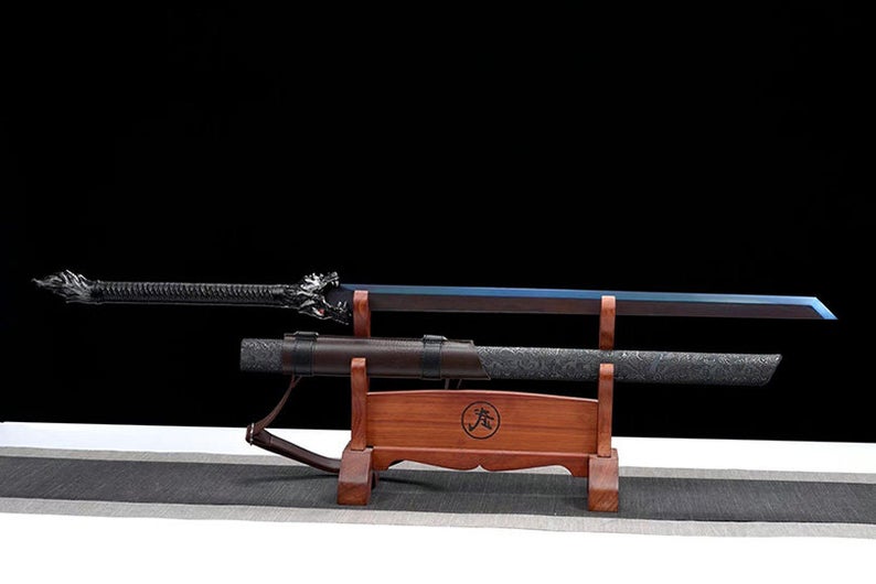 Épées chinoises faites à la main Épées de la dynastie Tang Épée réelle de haute qualité Acier à haute teneur en manganèse Dao Full Tang Blue Blade Loup aiguisé