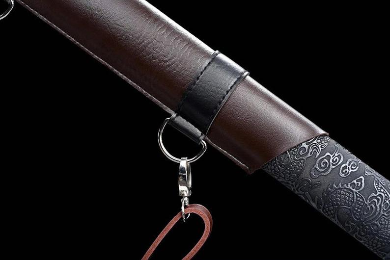 Épées chinoises faites à la main Épées de la dynastie Tang Épée réelle de haute qualité Acier à haute teneur en manganèse Dao Full Tang Blue Blade Loup aiguisé