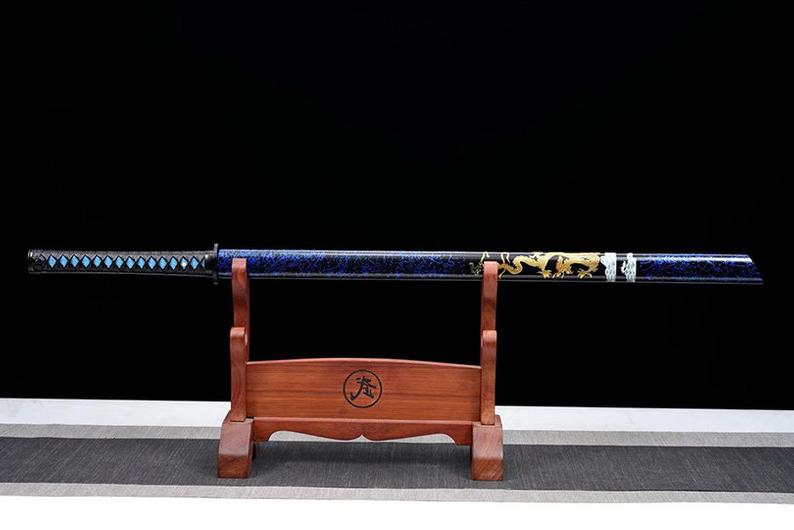 Handmade Japanese Ninjato Ninja katana Samurai Swords High Quality Sword Full Tang Blue Blade Dragon Print