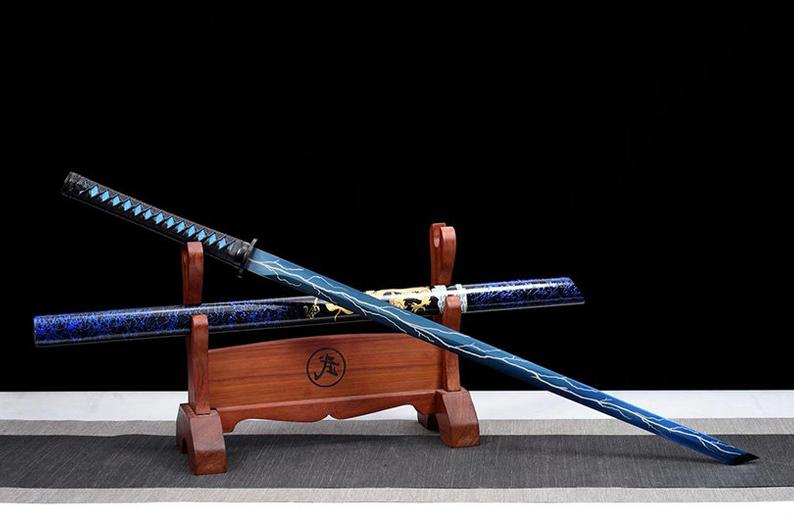 Handmade Japanese Ninjato Ninja katana Samurai Swords High Quality Sword Full Tang Blue Blade Dragon Print