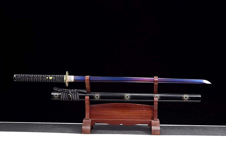 Épées japonaises faites à la main samouraï Katana véritable épée 1045 en acier au carbone Ninjato lame bleue yeux fantômes