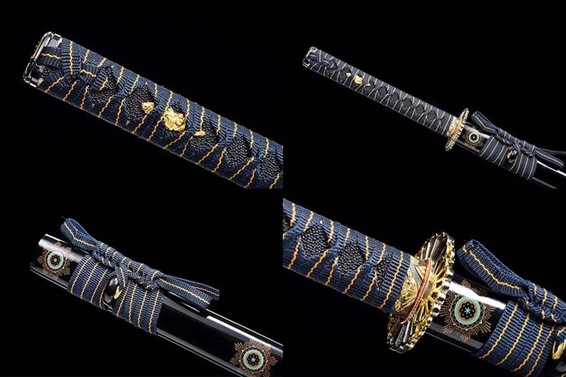 Épées japonaises faites à la main samouraï Katana véritable épée 1045 en acier au carbone Ninjato lame bleue yeux fantômes