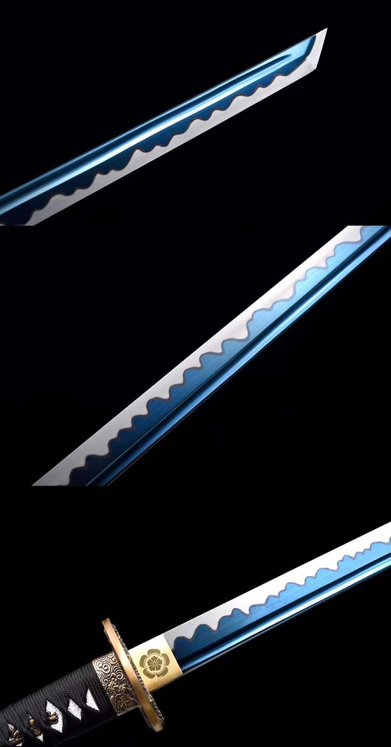 Handmade Japanese Ninjato Ninja katana Samurai Swords High Quality Sword Full Tang Blue Blade Copper Tsuba