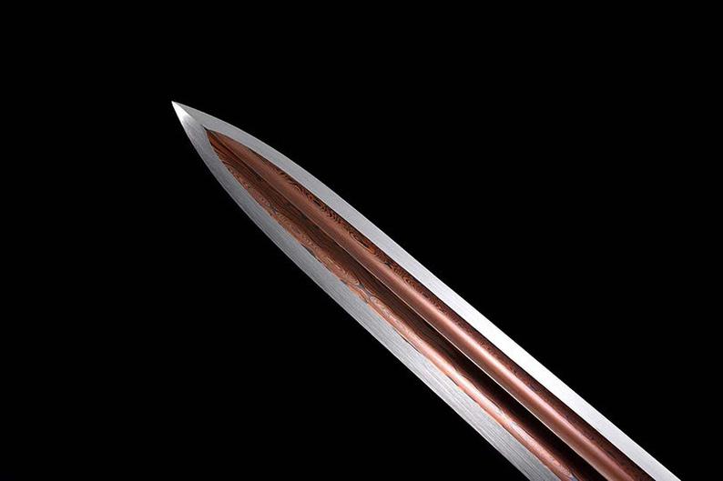 Épées chinoises faites à la main de la dynastie Tang, véritable épée de haute qualité, en acier damas, fourreau en ébène aiguisé