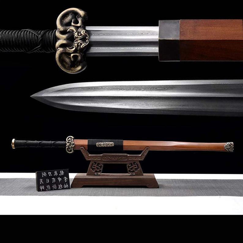Handmade Chinese Swords Han Dynasty Swords High Quality Real Sword Damascus Steel Full Tang Sharpened Rosewood Scabbard