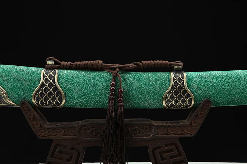 Handmade Real Sword Qin Dynasty Chinese Dao Swords Damascus Steel With Green Scabbard High Quality