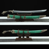 Handmade Real Sword Qin Dynasty Chinese Dao Swords Damascus Steel With Green Scabbard High Quality