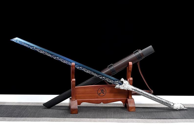 Handmade Real Sword Tang Dynasty Chinese Swords Dao High Manganese Steel Blue Blade Wolf