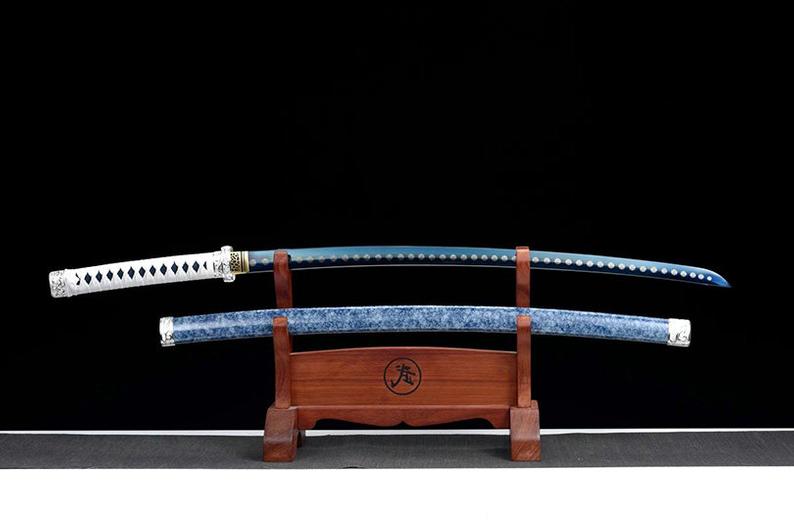 Handmade Japanese katana Samurai Swords High Quality Sword High-Manganese Steel Full Tang Blue Blade Snowflake