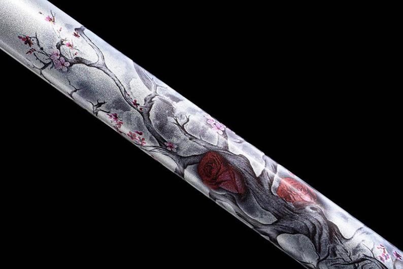 Handmade Japanese Ninjato Ninja katana Samurai Swords High Quality Stick Sword Full Tang Blue Blade White scabbard