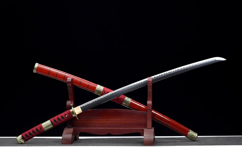 One Piece Roronoa Zoro Handgefertigte japanische Katana-Samurai-Schwerter Hochwertiges Schwert Full Tang 1045 Kohlenstoffstahl