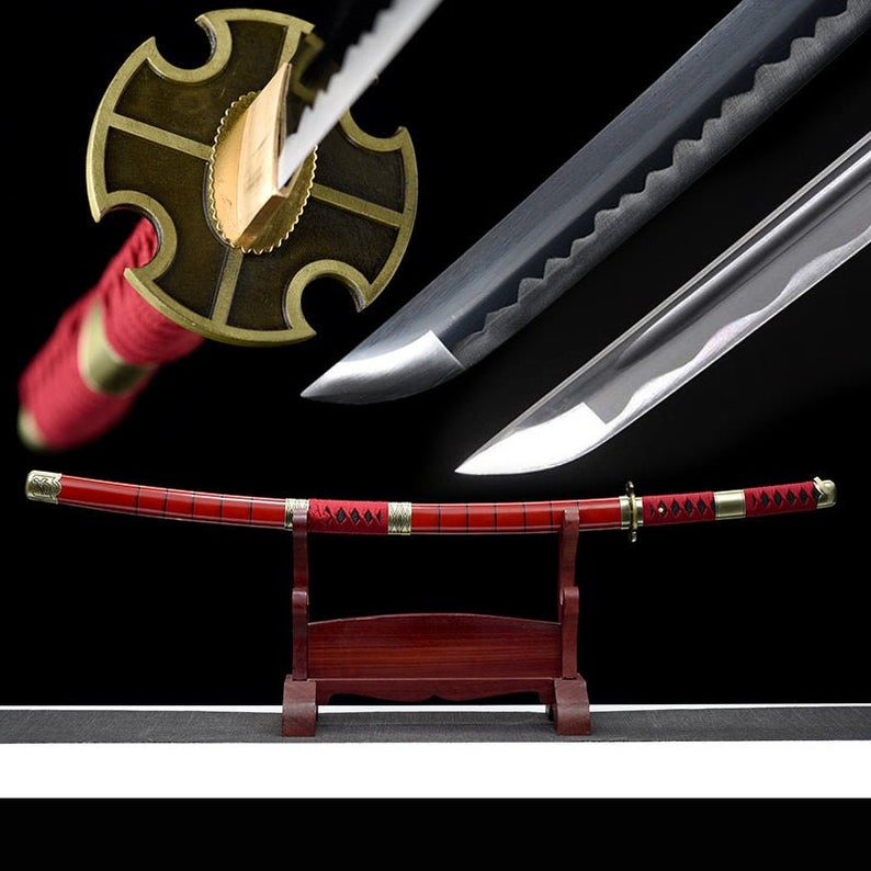 One Piece Roronoa Zoro Handgefertigte japanische Katana-Samurai-Schwerter Hochwertiges Schwert Full Tang 1045 Kohlenstoffstahl
