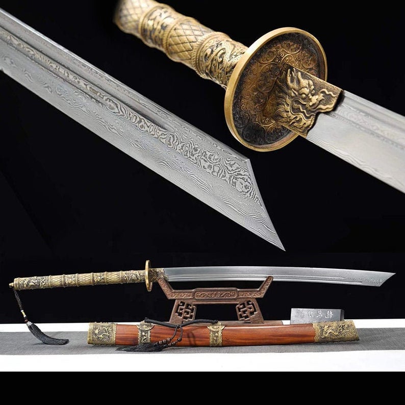 Handmade Chinese Swords Qing Dynasty Swords High Quality Sword Damascus Steel Dao Full Tang